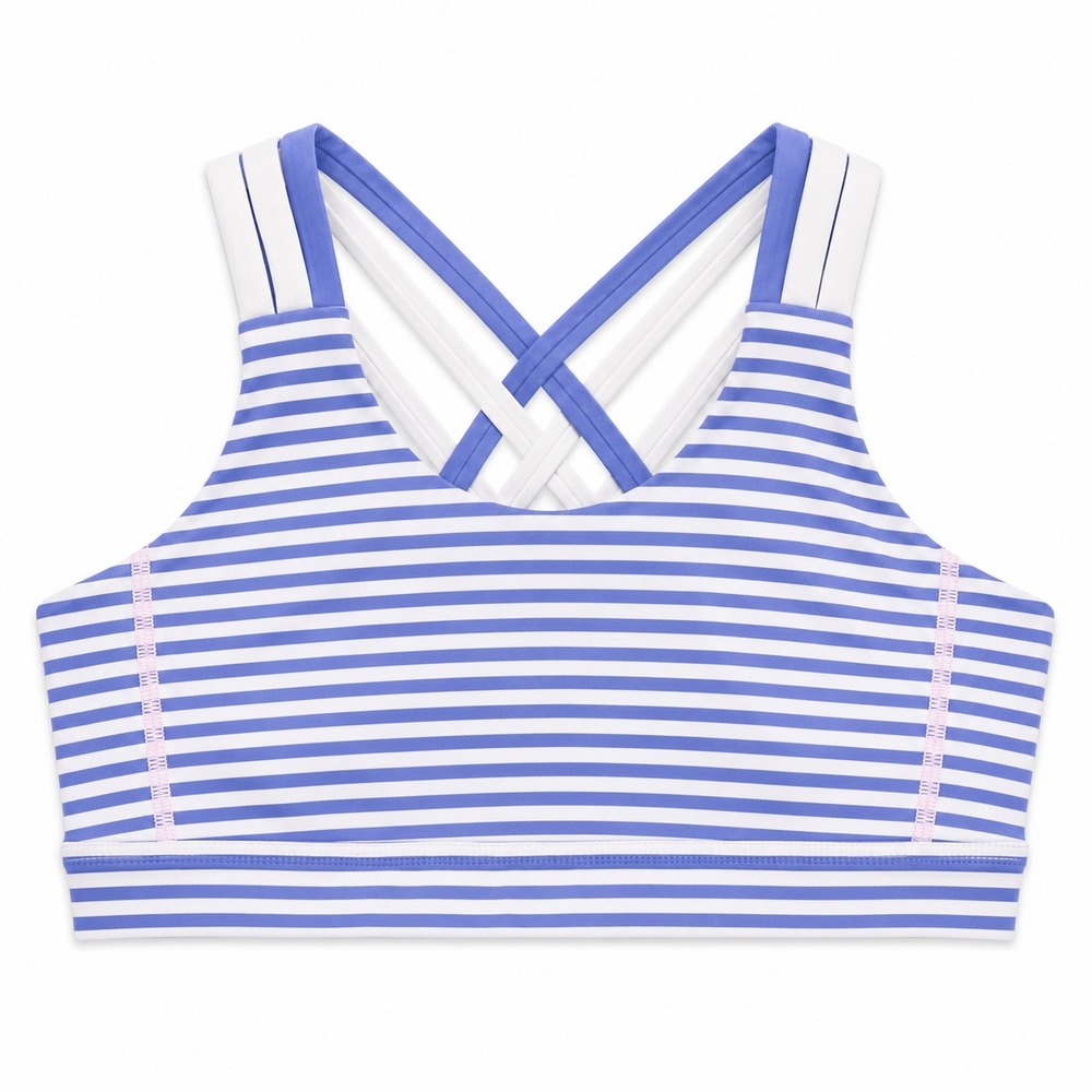 Lululemon Ta Ta Tamer Sports Bra Womens 8 Blue White Stripe High Support